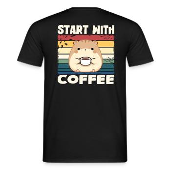 Hamster - starts with coffee - Men's T-Shirt - black - Back - AI Model Male 178 light (178cm)
