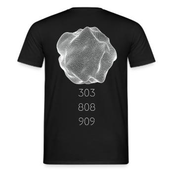 Techno abstract drawing, synthesizer 303 808 909 - Men's T-Shirt - black - Back - AI Model Male 178 light (178cm)