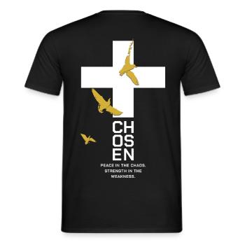 CHOSEN Kreuz Tauben Gold Weiß Peace - Männer T-Shirt - Schwarz - Hinten - AI Model Male 178 light (178cm)