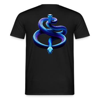 Curious purple-blue snake - Men's T-Shirt - black - Back - AI Model Male 178 light (178cm)