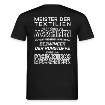 Produktionsmechaniker/Textilien/Stoffe/Gewebe - Männer T-Shirt - Schwarz - Hinten - AI Model Male 178 light (178cm)