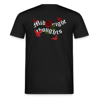 Rote Schmetterlinge & Rose "Midnight thoughts" - Männer T-Shirt - Schwarz - Hinten - AI Model Male 178 light (178cm)