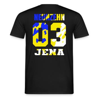 1903 JENA Blau Gelb Weiß - Männer T-Shirt - Schwarz - Hinten - AI Model Male 178 light (178cm)