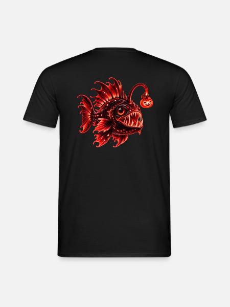 Roter biolumineszenter Laternenfisch - Männer T-Shirt - Schwarz