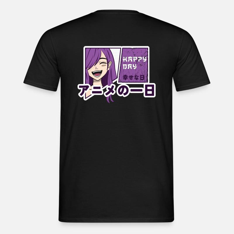 Glücklicher Tag mit Anime - Männer T-Shirt - Schwarz