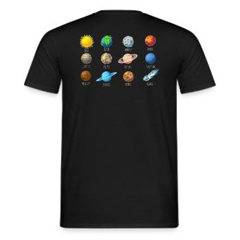 Planets with names - Men's T-Shirt - black - Back - AI Model Male 178 light (178cm)