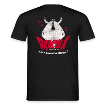 Universal Monsters Dracula Writing Red With Bats - Men's T-Shirt - black - Back - AI Model Male 178 light (178cm)
