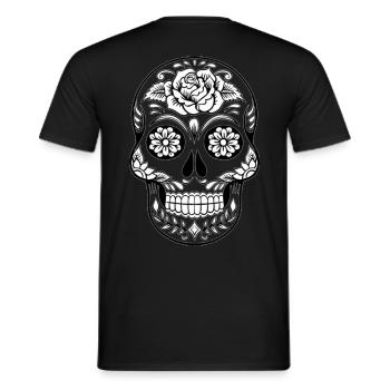 Mexican Skull with Rose - Men's T-Shirt - black - Back - AI Model Male 178 light (178cm)