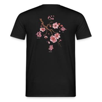 Japanese backprint aesthetic cherry blossom - Men's T-Shirt - black - Back - AI Model Male 178 light (178cm)