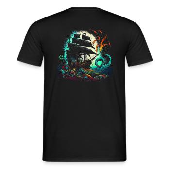 Bateau pirate rétro avec une pieuvre colorée - T-shirt homme - noir - Dos - AI Model Male 178 light (178cm)
