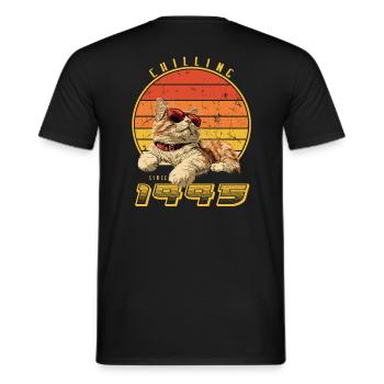 1995 Since Born Cat - Men's T-Shirt - black - Back - AI Model Male 178 light (178cm)