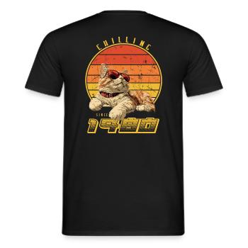 1980's retro born - cat chilling - Men's T-Shirt - black - Back - AI Model Male 178 light (178cm)