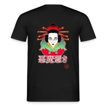 Akumatsuki strange things and geisha - Men's T-Shirt - black - Back - AI Model Male 178 light (178cm)