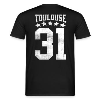 Toulouse 31, 5 stars, "Halftones" - Men's T-Shirt - black - Back - AI Model Male 178 light (178cm)