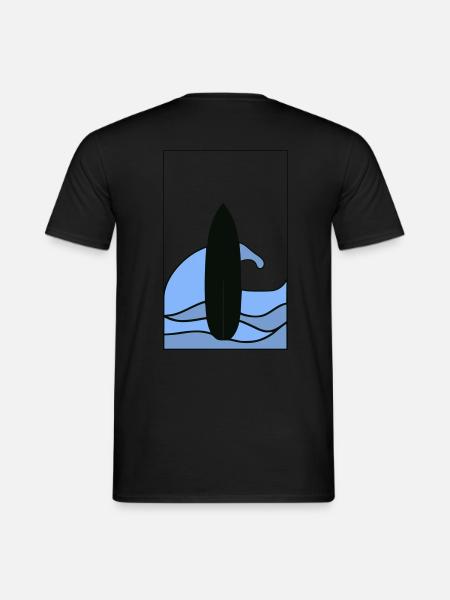 T-Shirt Surf Brett mit Welle in Rahmen - Männer T-Shirt - Schwarz