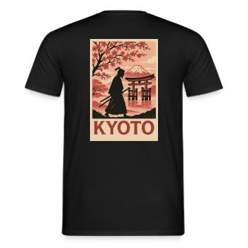 Kyoto Samurai und Kirschblüten Silhouette - Männer T-Shirt - Schwarz - Hinten - AI Model Male 178 light (178cm)