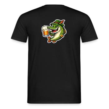 Petri Heil! - Funny Pike with Beer - Men's T-Shirt - black - Back - AI Model Male 178 light (178cm)