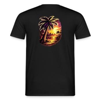 Palmen am Neon Sonnenuntergang Zoopy - Männer T-Shirt - Schwarz - Hinten - AI Model Male 178 light (178cm)