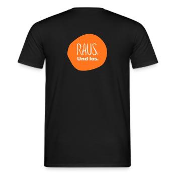 Raus. Und los. – Outdoor Design in Orange - Männer T-Shirt - Schwarz - Hinten - AI Model Male 178 light (178cm)