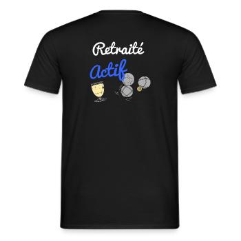 Cadeau humour retraité actif homme ou femme - T-shirt homme - noir - Dos - AI Model Male 178 light (178cm)