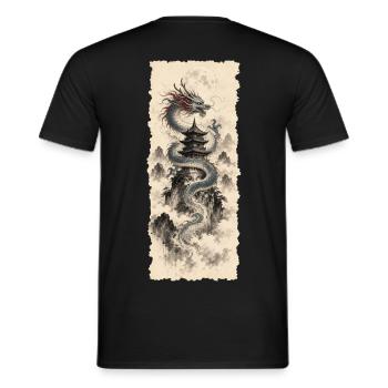 Blauer Drache im chinesischen Bergnebel - Männer T-Shirt - Schwarz - Hinten - AI Model Male 178 light (178cm)