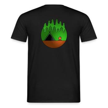 Forêt avec kothe et feu de camp - T-shirt homme - noir - Dos - AI Model Male 178 light (178cm)