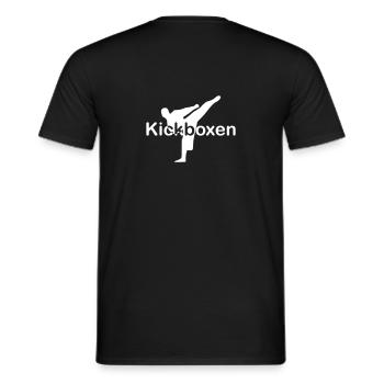 Kickboxing Kick font in the middle white - Men's T-Shirt - black - Back - AI Model Male 178 light (178cm)