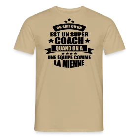 Maquette de T-shirt homme « T-Shirt Humour Coach : Fier d'être un Super Coach » à imprimer et personnaliser