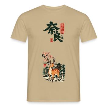 Nara-Park Hirsch – Japanische Vintage-Kunst - Männer T-Shirt - Sandbeige - Vorne - AI Model Male 178 light (178cm)