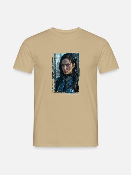 Porträt eines Sci-Fi-Cyberpunk-Mädchens - Männer T-Shirt - Sandbeige