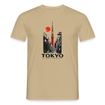 Tokyo Sakura Skyline - Männer T-Shirt - Sandbeige - Vorne - AI Model Male 178 light (178cm)