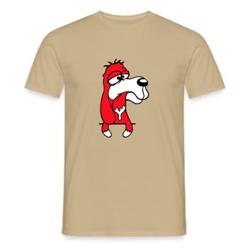 Dog Behind Wall Fence Drooling Spit Tongue Funny - Men's T-Shirt - sand beige - Front - AI Model Male 178 light (178cm)