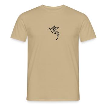 Minimalist Magical Hummingbird Line Art - black - Men's T-Shirt - sand beige - Front - AI Model Male 178 light (178cm)