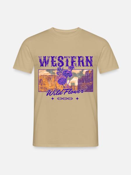 Western Wildflower – Retro Country Ästhetik - Männer T-Shirt - Sandbeige