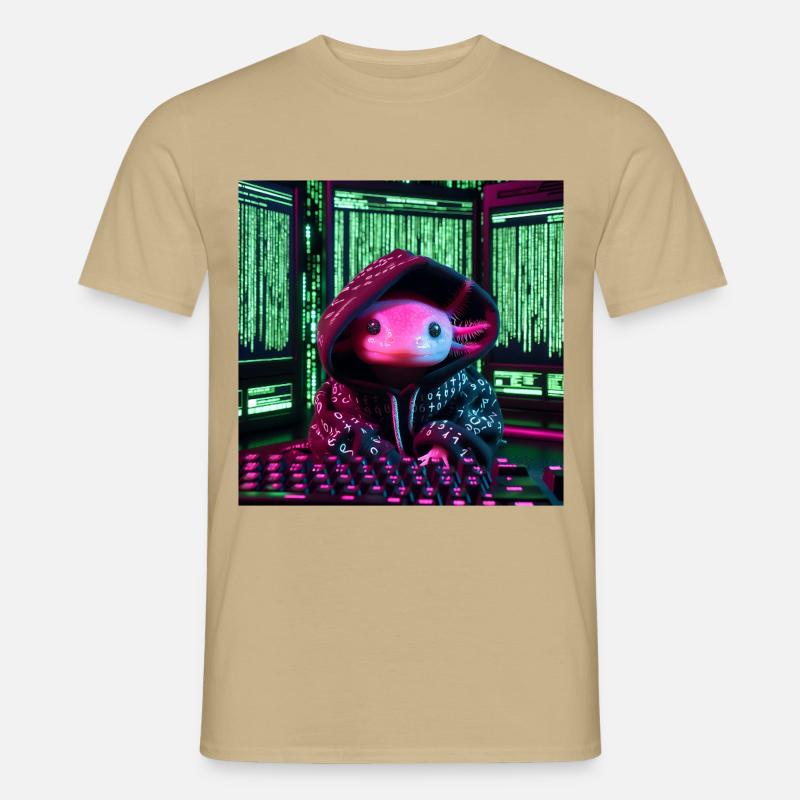 Cyber-Axolotl im digitalen Code-Look - Männer T-Shirt - Sandbeige