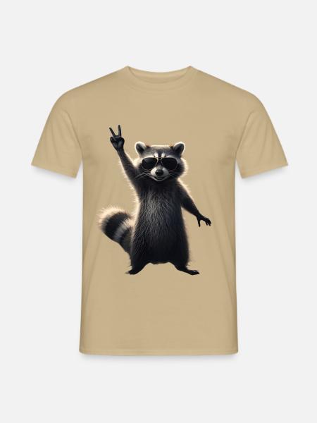 Cooler Waschbär mit Sonnenbrille Motiv - Männer T-Shirt - Sandbeige