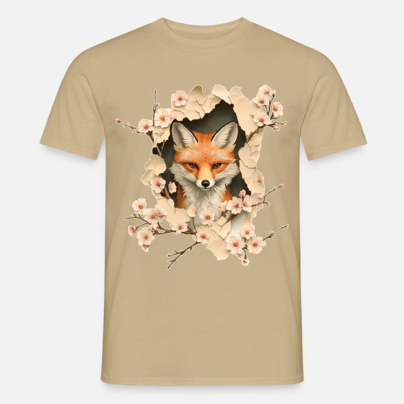 Fuchs mit Kirschblüten - Männer T-Shirt - Sandbeige