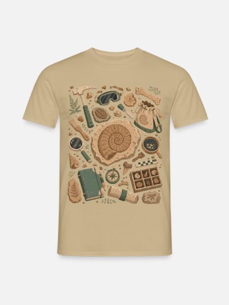 Fossilienjagd | Paläontologie & Ammoniten - Männer T-Shirt - Sandbeige