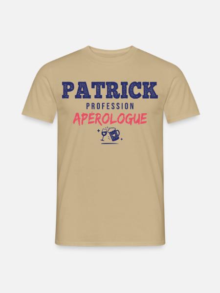 Patrick Aperologue – Humor Apéro - Männer T-Shirt - Sandbeige