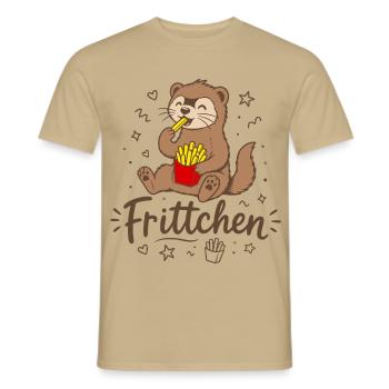 Frettchen mit Fritten - Frittchen - Pommes Frites - Männer T-Shirt - Sandbeige - Vorne - AI Model Male 178 light (178cm)