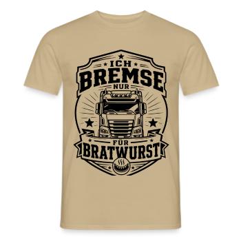 Trucker Bratwurst - Männer T-Shirt - Sandbeige - Vorne - AI Model Male 178 light (178cm)