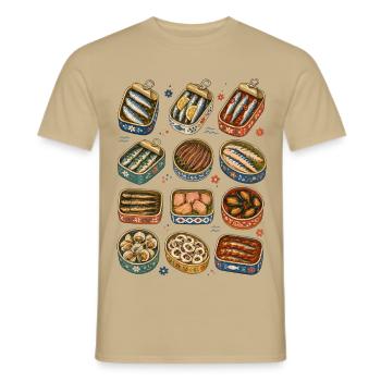 Fischkonserven | Sardinen & Meeresküche - Männer T-Shirt - Sandbeige - Vorne - AI Model Male 178 light (178cm)