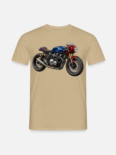 Café Racer Kunstmotorrad BlauRot Gold - Männer T-Shirt - Sandbeige