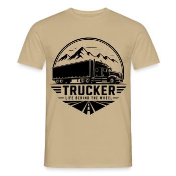 Trucker Life Behind the Wheel - Männer T-Shirt - Sandbeige - Vorne - AI Model Male 178 light (178cm)
