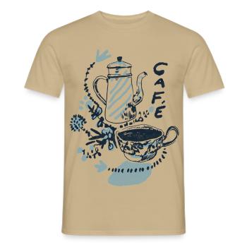 Café - Männer T-Shirt - Sandbeige - Vorne - AI Model Male 178 light (178cm)