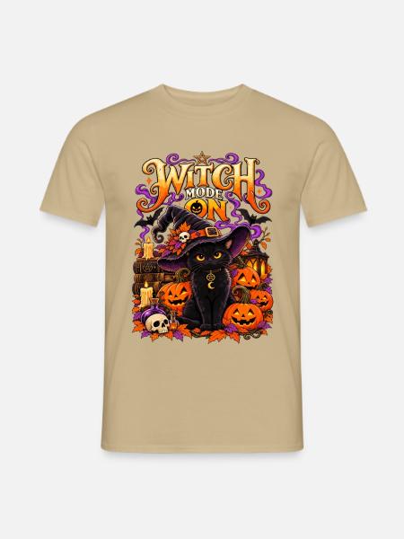 Witch Mode On Halloween Katze Hexenkatze - Männer T-Shirt - Sandbeige