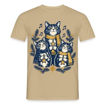 Weihnachtskatzen Singen Chor Katzenliebhaber Stern - Männer T-Shirt - Sandbeige - Vorne - AI Model Male 178 light (178cm)