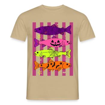 Spooky Halloween Fish Pattern Design - Männer T-Shirt - Sandbeige - Vorne - AI Model Male 178 light (178cm)