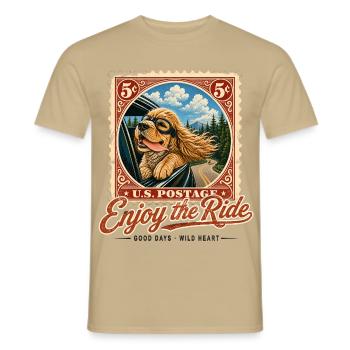 Enjoy the Ride – Vintage Hunde Roadtrip Design - Männer T-Shirt - Sandbeige - Vorne - AI Model Male 178 light (178cm)