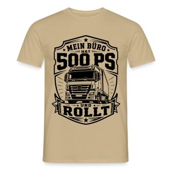 Mein Büro hat 500 PS - Männer T-Shirt - Sandbeige - Vorne - AI Model Male 178 light (178cm)